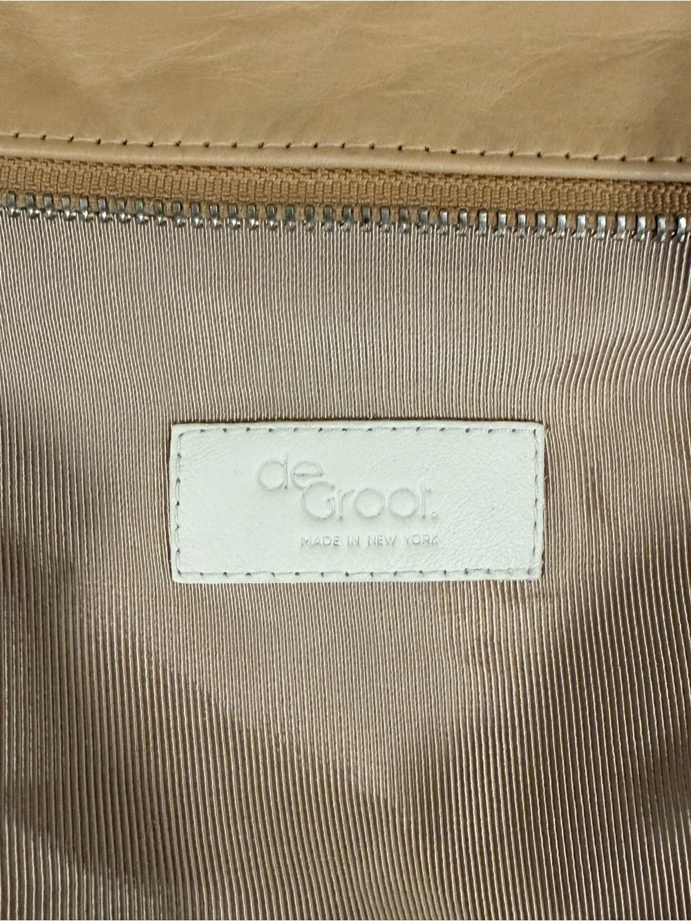 de Groot Soiree Studded Leather O-Ring Wristlet Clutch Tan Nude